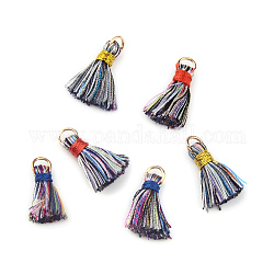 Nylon Thread Tassel Pendant Decorations, with Golden Iron Jump Rings, Random Color Binding Threads, Mixed Color, 19~30x9~11mm