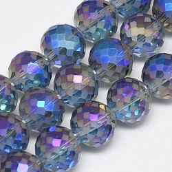 Chapelets de perles en verre électroplaqué, arc-en-ciel plaqué, mat, facette, ronde, bleu royal, 12mm, Trou: 1.5mm, Environ 50 pcs/chapelet, 22.05 pouce