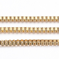 Revestimiento iónico (ip) 304 cadenas venecianas de acero inoxidable / cadenas de caja, sin soldar, con carrete, dorado, 1.2x1.2mm, aproximadamente 32.8 pie (10 m) / rollo