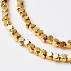 Non-magnetic Synthetic Hematite Bead Strands, Octagon, Golden Plated, 2x2mm, Hole: 1mm, about 203pcs/strand, 15.7 inch