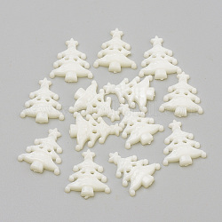 2-Agujero botones acrílicos, árbol de Navidad, blanco, 21.5x18x3.5mm, agujero: 1.5~2 mm