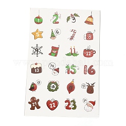 Weihnachten adventskalender sticker, 1~24 Zahl Weihnachts-Countdown-Aufkleber, für Geschenksiegelaufkleber, diy handwerk, Backdekoration, Weihnachten themed Muster, 30.7x19.6x0.02 cm, Aufkleber: 45mm, 24pcs / Blatt