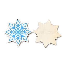 Grandi pendenti in legno stampato natalizio a faccia singola, ciondoli fiocco di neve, dodger blu, 50x50x2.5mm, Foro: 1.6 mm
