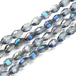 Chapelets de perles en verre électroplaqué, demi-plaqué, facette, ovale, bleu, 6x4mm, Trou: 1mm, Environ 72 pcs/chapelet, 16 pouce