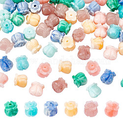 Nbeads 60pcs 6 couleurs perles de corail synthétiques, teinte, deux tons, jade d'imitation, tulipe, couleur mixte, 8.5x8mm, Trou: 1.5mm, 10 pcs / couleur