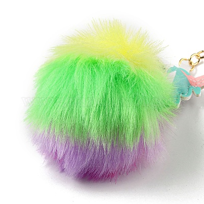 Брелок с подвеской в виде единорога из искусственного меха кролика рекса и искусственной кожи KEYC-K018-01KCG-02-1