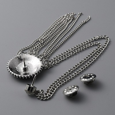 Плоская круглая брошь-цепочка со стразами и эмалью&nbsp;JEWB-WH0030-13B-P-1