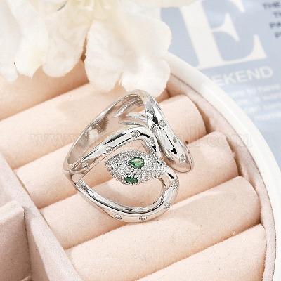 Кольца-манжеты из латуни с микропаве из прозрачного кубического циркония для женщин и мужчин RJEW-Z080-03P-1