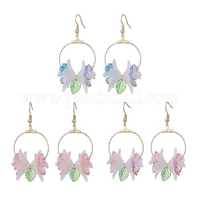 3 пара двухцветных серег-подвесок в форме цветка и листа из нержавеющей стали 304 EJEW-TA00751-1
