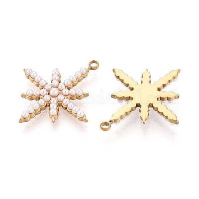 Подвески в форме звезд из нержавеющей стали 304 и искусственного жемчуга ABS STAS-T071-20G-1