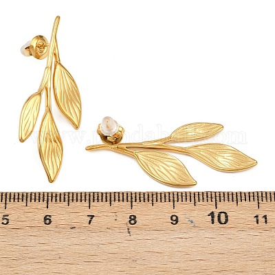 Серьги-гвоздики из нержавеющей стали 304 в форме листа EJEW-P332-02G-1