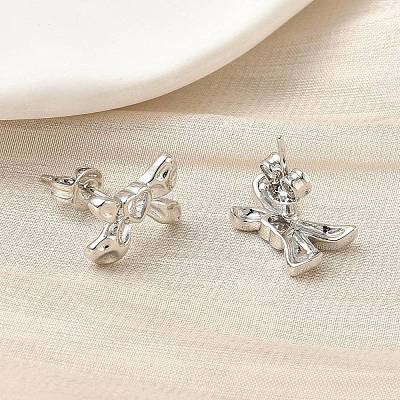 Серьги-гвоздики с бантом из латуни с микропаве из прозрачных кубических цирконий EJEW-A145-02B-P-1