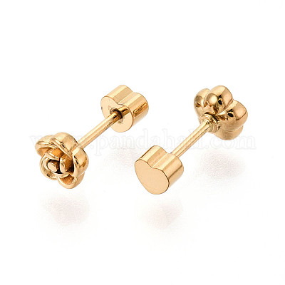 Серьги-гвоздики в форме цветка из нержавеющей стали 304 EJEW-K268-48G-1