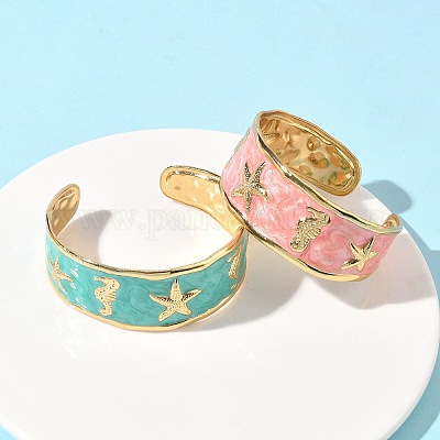 Браслеты-манжеты из нержавеющей стали Ocean 304 с эмалью для женщин BJEW-B159-03G-1