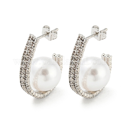 Серьги-гвоздики из латуни с бусинами из искусственного жемчуга ABS EJEW-I300-02P-1