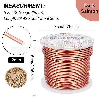 BENECREAT 12 17 18 Guage Aluminum Wire (12 Gauge,100FT) Anodized Jewelry Craft Making Beading Floral Colored Aluminum Craft Wire - Copper