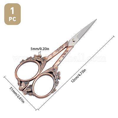 Wholesale SUNNYCLUE 1Set 4.7Inch Stainless Steel Embroidery Scissors  Butterfly Pattern Vintage Style Pointed Tip Sewing Shears for Papercraft  Crochet Cross Stitch Knitting Scissors Red Copper Printed Package 