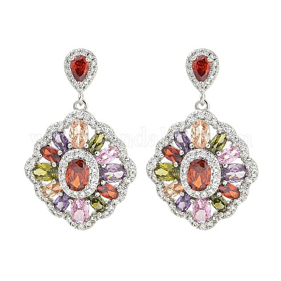 Латунь микро проложить кубический цирконий болтающиеся серьги стержня EJEW-H014-01P-10-1