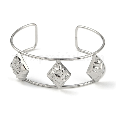 Широкие текстурированные открытые браслеты-манжеты из нержавеющей стали марки 304 BJEW-Q348-05P-05-1