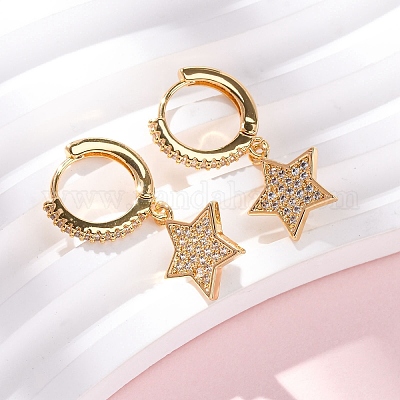 Серьги-кольца из латуни с прозрачным фианитом и прозрачным фианитом EJEW-F384-04G-1