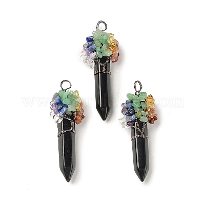 7 большие подвески из натурального обсидиана с заостренными чакрами G-C012-01R-04-1