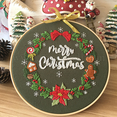 DIY クリスマス刺繍キット 刺繍布と糸を含む 針 刺繍フープ 指示シート