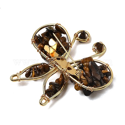 Брошь-бабочка из натурального тигрового глаза G-A278-02G-02-1