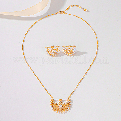 Комплекты из латунных подвесок в форме луны и серег-гвоздиков с микропаве из прозрачных кубических цирконий для женщин ON6272-1