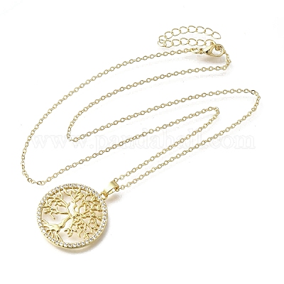 Подвески из латуни с микропаве из прозрачного кубического циркония в виде дерева жизни NJEW-H066-01D-G-1