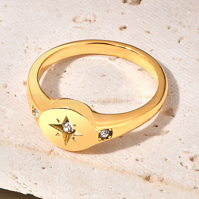 Плоские круглые кольца с узором в виде звезд из нержавеющей стали 304 с микропаве прозрачных кубических цирконий FS-WG7CEF6-03-1