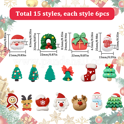 90шт 15 вида стилей Рождественская тема непрозрачные кабошоны из смолы FIND-SC0011-32-1