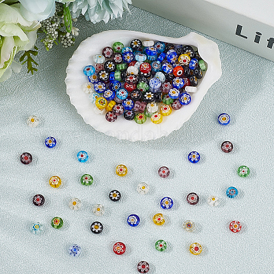 3 нити плоских круглых стеклянных бусин миллефиори ручной работы LAMP-LT0001-15A-1