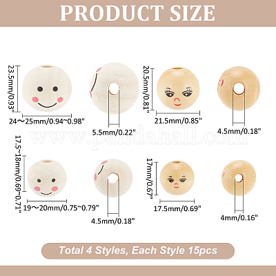 60 шт. 4 стиля деревянных европейских бусин WOOD-PH0002-91-1