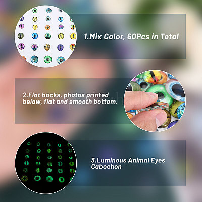 60 шт. 30 стиля светящихся стеклянных глаз-кабошонов GLAA-CA0001-56-1