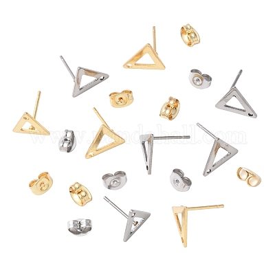 16 шт. 2 цвета 201 нержавеющая сталь фурнитура для сережек-гвоздиков с отверстием EJEW-FS0001-17-1