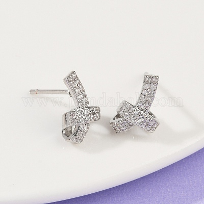 Серьги-гвоздики с латунным узлом и микропаве из прозрачных кубических цирконий EJEW-F895-16P-1