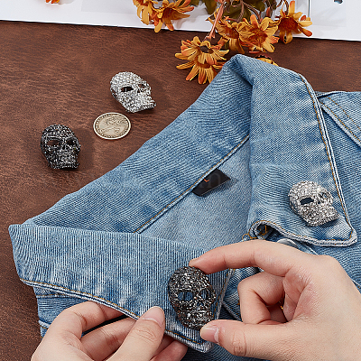 4 шт. 2-х цветные броши из цинкового сплава со стразами в виде черепа для одежды рюкзака JEWB-PH0001-38-1