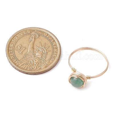 4 шт. 4 стиля круглых колец с натуральным зеленым авантюрином RJEW-TA00147-1