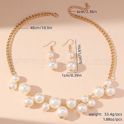 Комплекты ожерелий и серег с подвесками из сплава и круглого пластикового жемчуга FS-WGB7CD7-01-1