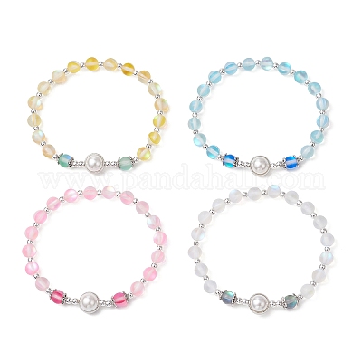 4шт. 4-цветные круглые бусины из синтетического матового лунного камня BJEW-JB11878-1