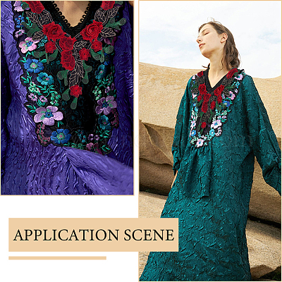 3d цветок розы металлической нитью вышитый цветочный кружевной воротник AJEW-WH0314-25-1