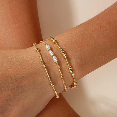 3шт латунные круглые бусины эластичные браслеты для женщин UW6152-1