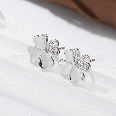 Серьги-гвоздики из латуни в форме клевера EJEW-R016-20P-1