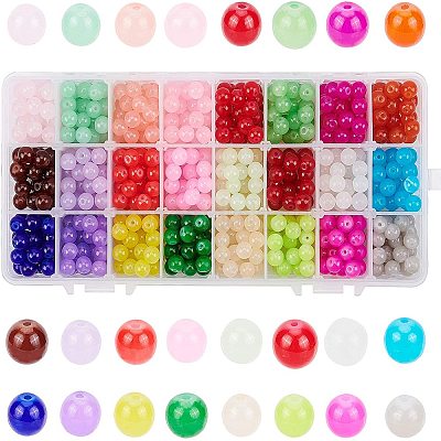 Выпечка расписанная имитация нефрита стеклянные круглые бусины DGLA-PH0002-04-1