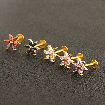 Лабреты из нержавеющей стали 304 с кубическим цирконием без резьбы WG16961-02-1