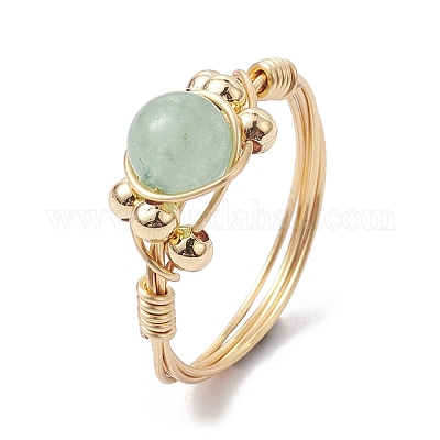 Женское кольцо на палец из медной проволоки с натуральным драгоценным камнем RJEW-JR00624-1