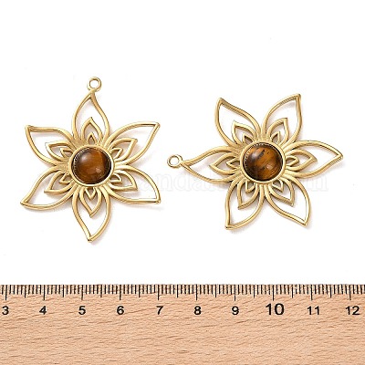 Подвески из натурального тигрового глаза из полого металла STAS-P356-38G-01-1