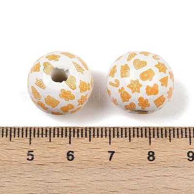 Рождественские печатные европейские бусины из дерева схима WOOD-I015-01C-1