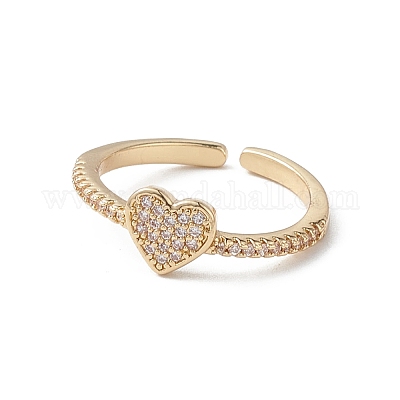 Кольцо-манжета с прозрачным кубическим цирконием в форме сердца RJEW-M146-13G-1