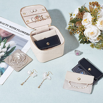 Портативные коробки для хранения ювелирных изделий из искусственной кожи на молнии с 4 вставным мешком&nbsp;CON-WH0202-001B-1